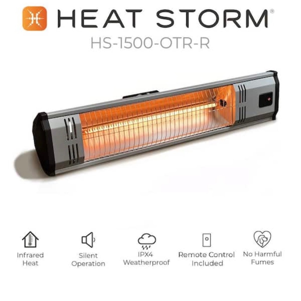 Heat Storm HS-1500-OTR-R Infrared Patio Heater 1500W Weatherproof Remote Silver‎